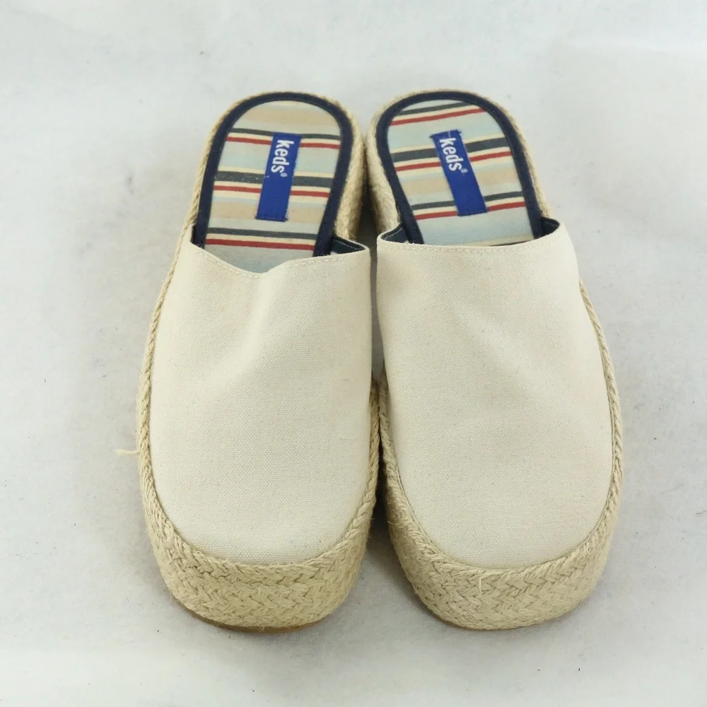 KEDS Cream Canvas Espadrille Style Mules Sz 8 Wmns - Picture 4 of 8